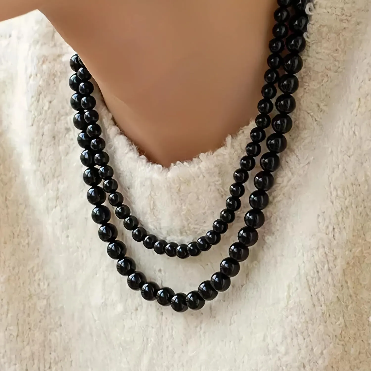 Black Gray Pearl Necklace for Men Women 4mm 6mm 8mm 18" 20" Round Faux Pearl Strand Jewelry Gifts