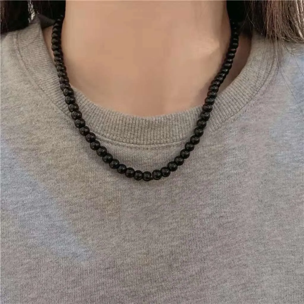 Black Gray Pearl Necklace for Men Women 4mm 6mm 8mm 18" 20" Round Faux Pearl Strand Jewelry Gifts