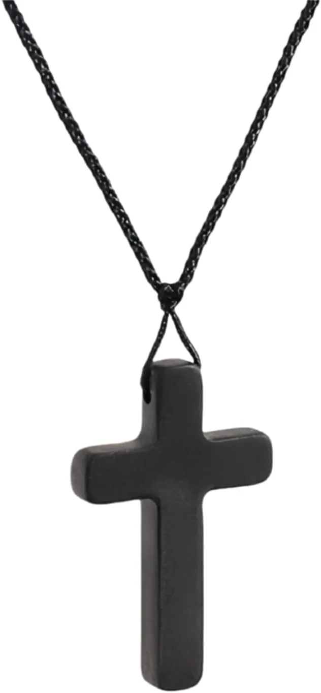 Black Wooden Cross Necklace for Men Women,Mens Vintage Olive Wood Cross Crucifix Pendant necklaces, Christian Jesus Cross Necklace for Men Women,Religious Prayer Necklace,Black Rope Chain