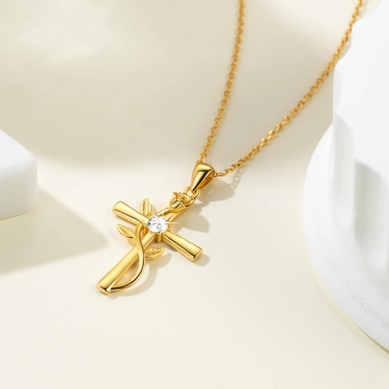 BlingGem Cross Necklace for Women Sterling Silver Cross Necklaces Pendant White/Rose/Gold Plated Cubic Zirconia Flower Necklace Gifts for Women