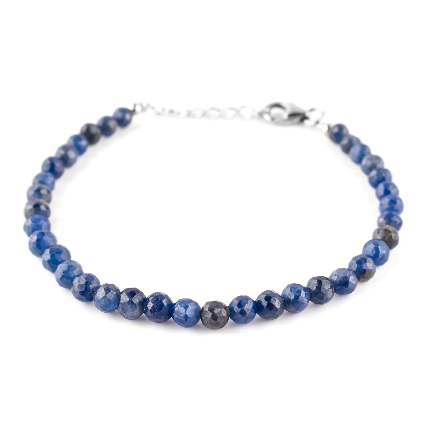Blue Friendship Bracelets For Women Sapphire Crystal Stonel Beads Beaded Handmade Jewelry For Her September Birthstone Rhodium Plating Sterling Silver Chain 8 Inch Adjustable