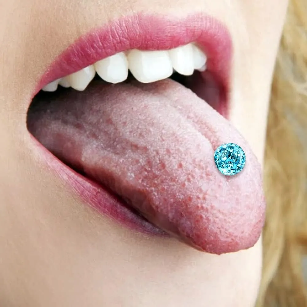 Blue Zircon Epoxy Multi Crystal Stone Tongue Ring