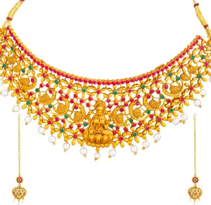 Bodha Traditional Indian Handcrafted Antique Gold Plated Matte Traditional Kundan,CZ, Studded Choker Jewellery Necklace set With Matching Earring For Women (SJN_147)