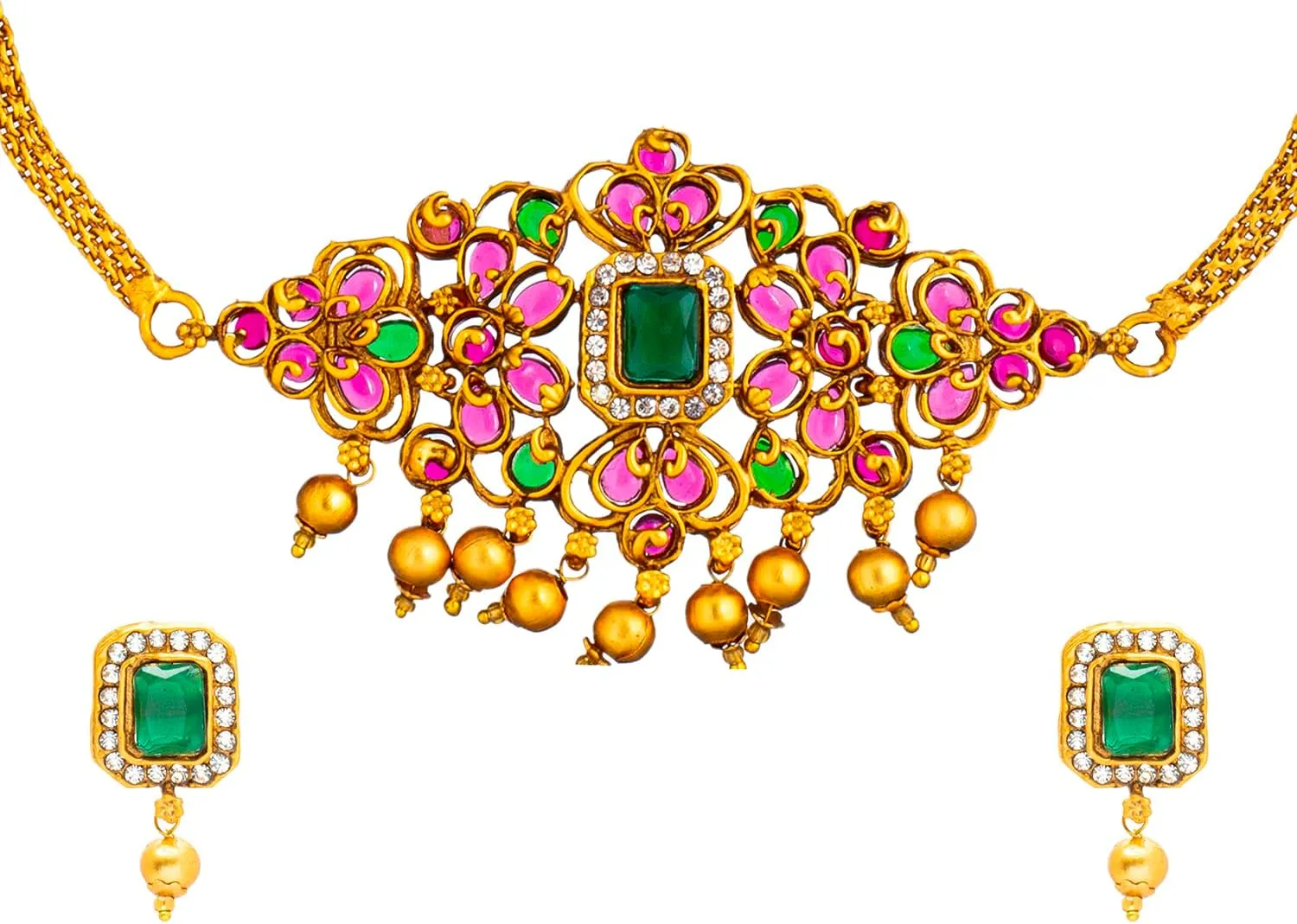 Bodha Traditional Indian Handcrafted Antique Gold Plated Traditional Kundan,CZ, Studded Choker Jewellery Necklace set With Matching Earring For Women (SJN_145_P)
