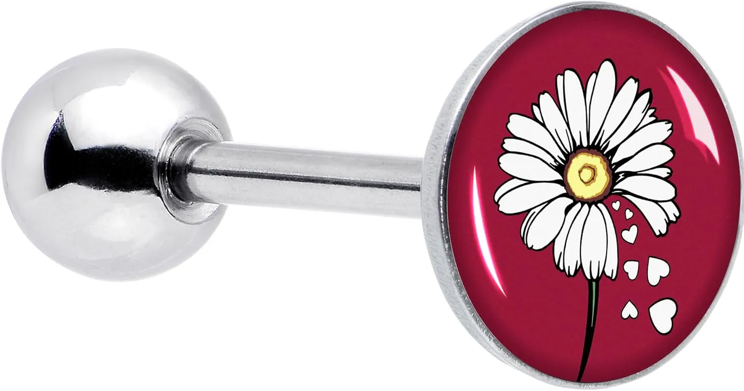 Body Candy Surgical Steel Tongue Ring Love Me Not Flower Tongue Piercing Jewelry