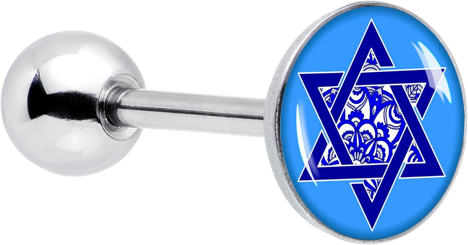 Body Candy Winter Holiday Surgical Steel Tongue Ring Floral Star of David Tongue Piercing Jewelry