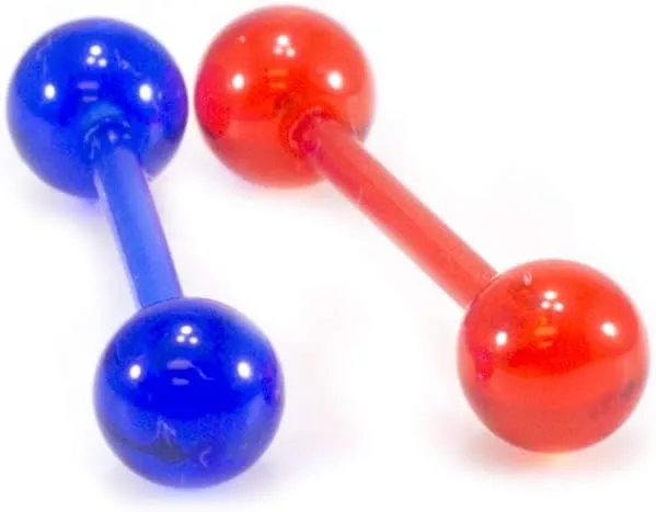 BodyJewelryOnline Package of Two Acrylic Tongue Barbell, Tongue Ring with Unique Designed Ball 14Ga