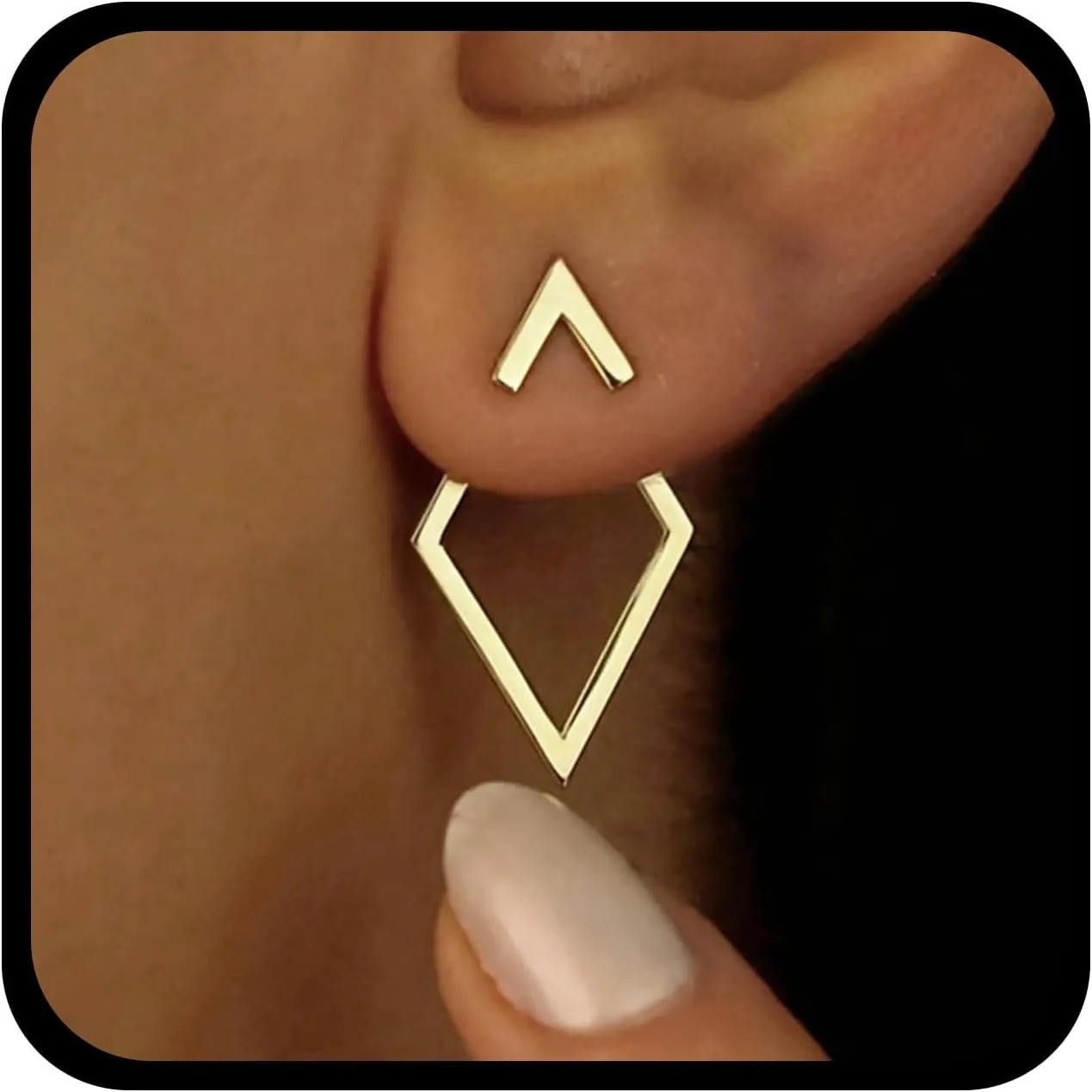 Bohemia Rhombus Ear Jacket Earrings Hollow Square Stud Earrings Gold Geometric Rhombus Earrings Geometric Rhombus Dangle Earrings Jewelry for Women