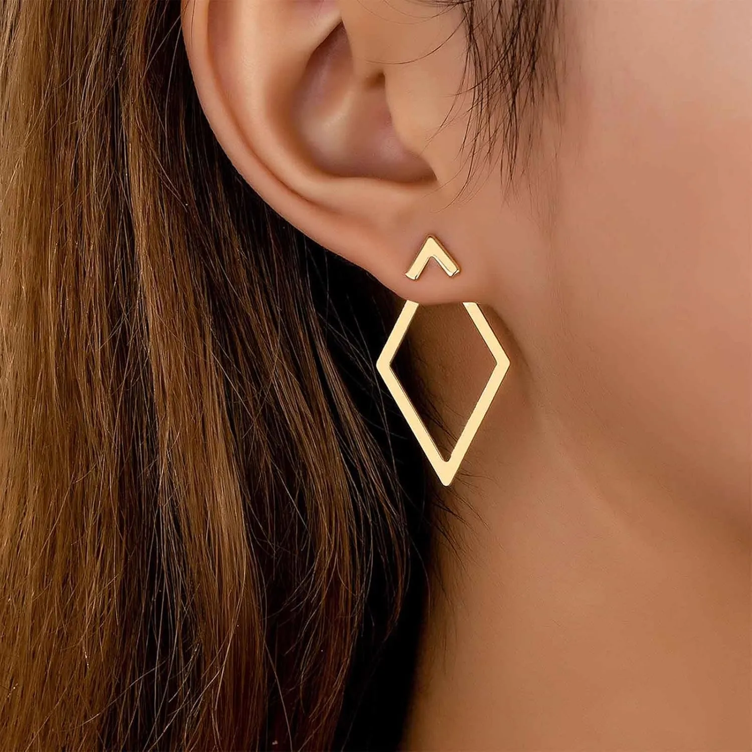 Bohemia Rhombus Ear Jacket Earrings Hollow Square Stud Earrings Gold Geometric Rhombus Earrings Geometric Rhombus Dangle Earrings Jewelry for Women