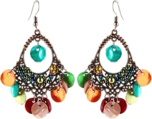Bohemian Chandelier Coin Sequins Dangle Drop Earrings Ethnic Gypsy Beads Tassel Hoops with Disc Charms Boho Ear Jewelry Women