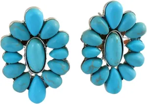 Bohemian Turquoise Oval Drop Dangle Earrings Beaded Western Flower Teardrop Earrings Vintage Ethnic Women Jewelry