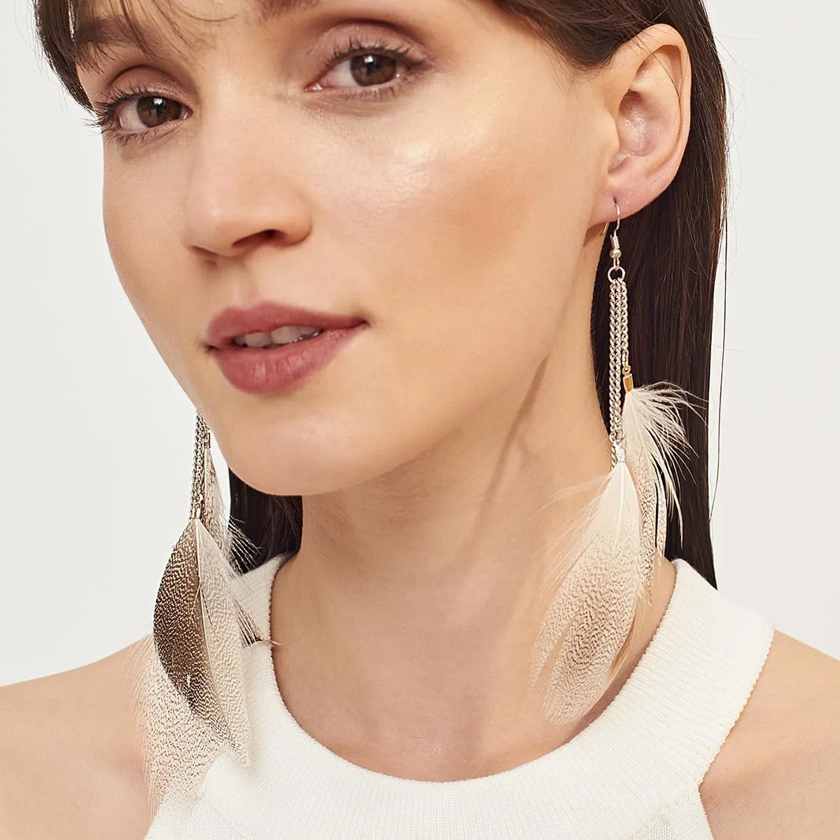 Boho Colorful Feather Dangle Earrings Handmade Beads Taseel Fashion Earrings for Women