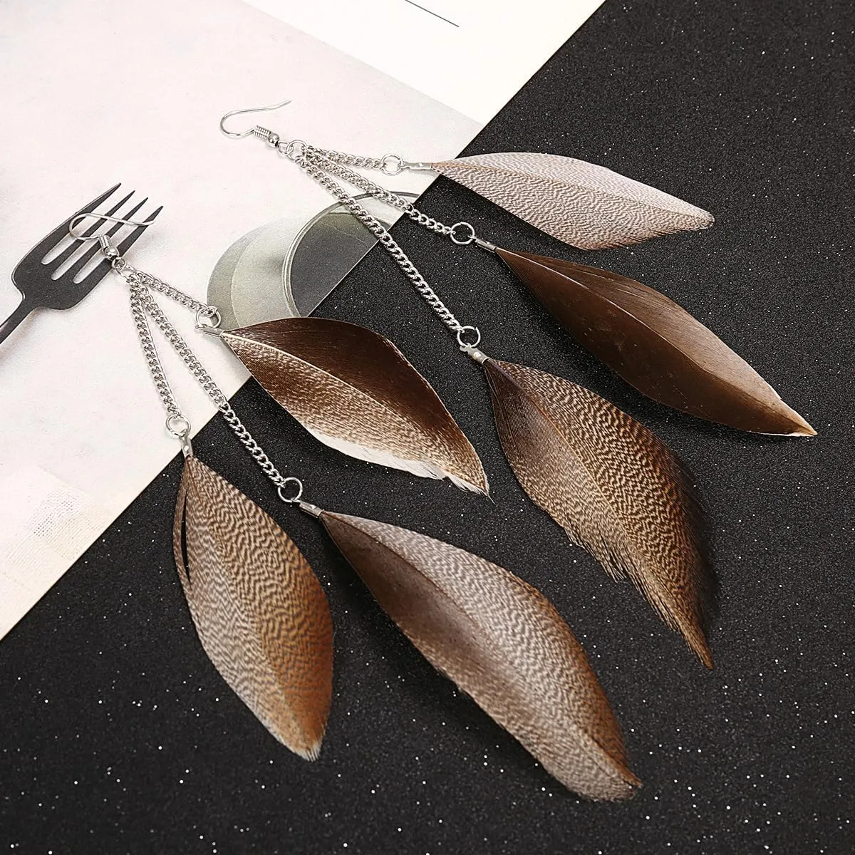 Boho Colorful Feather Dangle Earrings Handmade Beads Taseel Fashion Earrings for Women