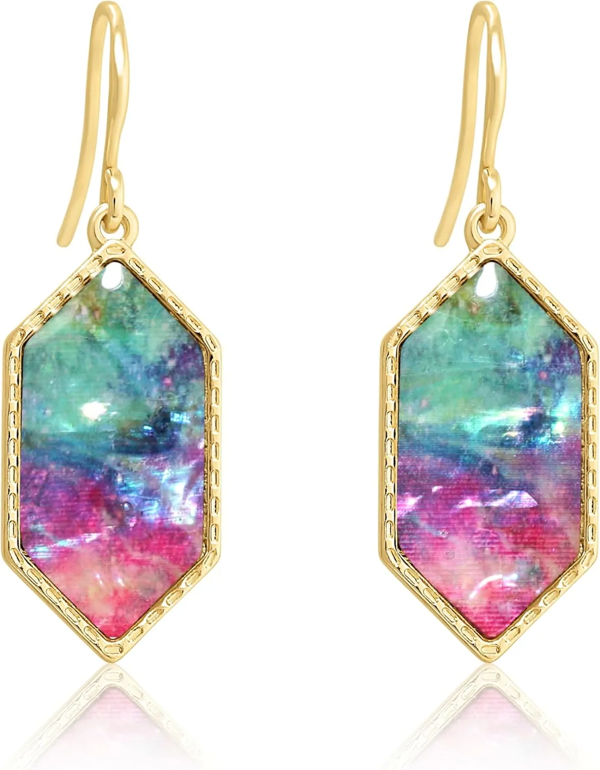 Boho Gold Colorful Abalone Shell Small Hexagon Dangle Drop Earrings for Women