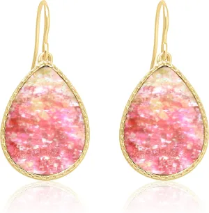 Boho Gold Teardrop Colorful Abalone Shell Small Dangle Drop Earrings for Women