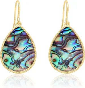 Boho Gold Teardrop Colorful Abalone Shell Small Dangle Drop Earrings for Women