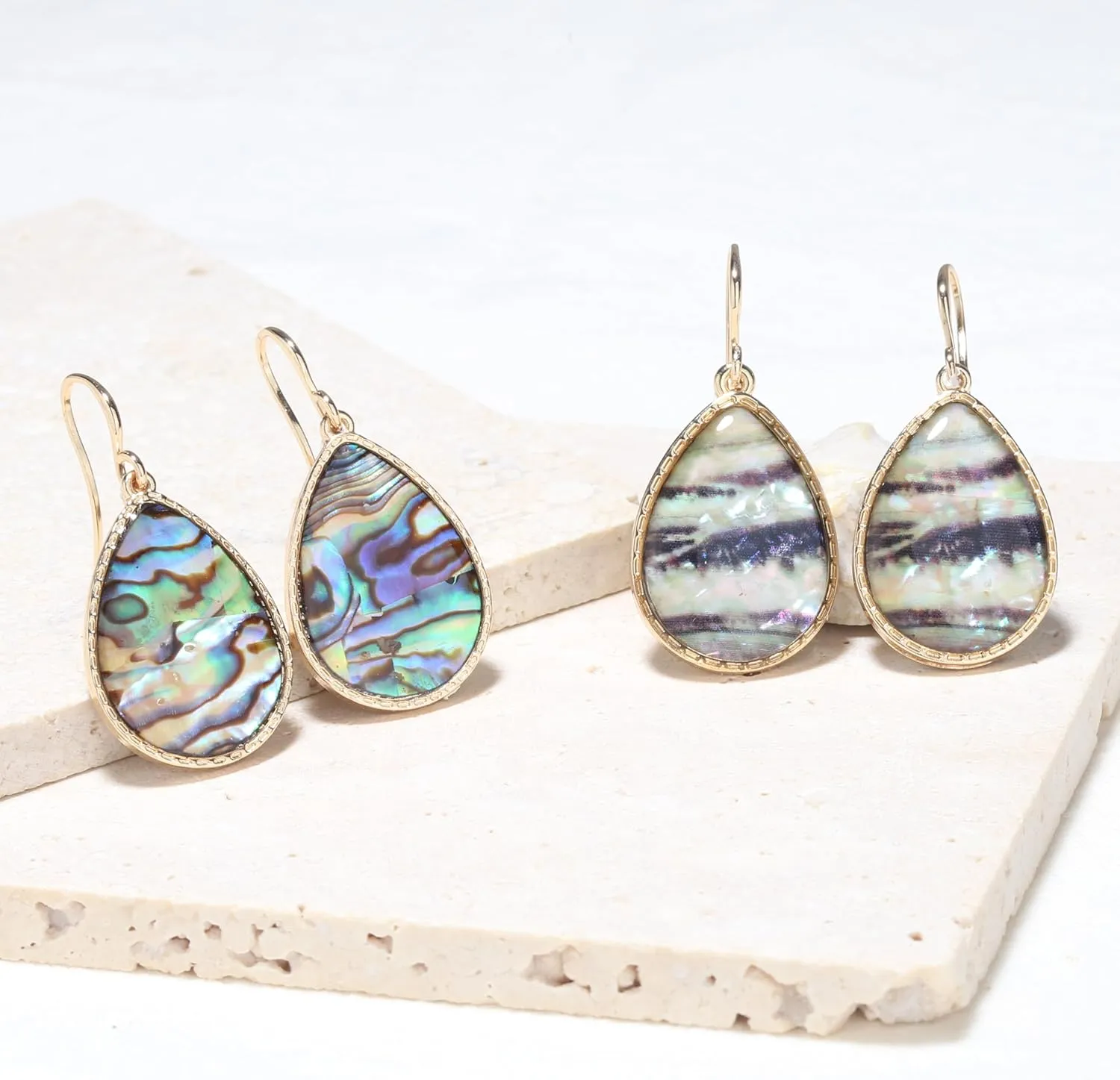 Boho Gold Teardrop Colorful Abalone Shell Small Dangle Drop Earrings for Women