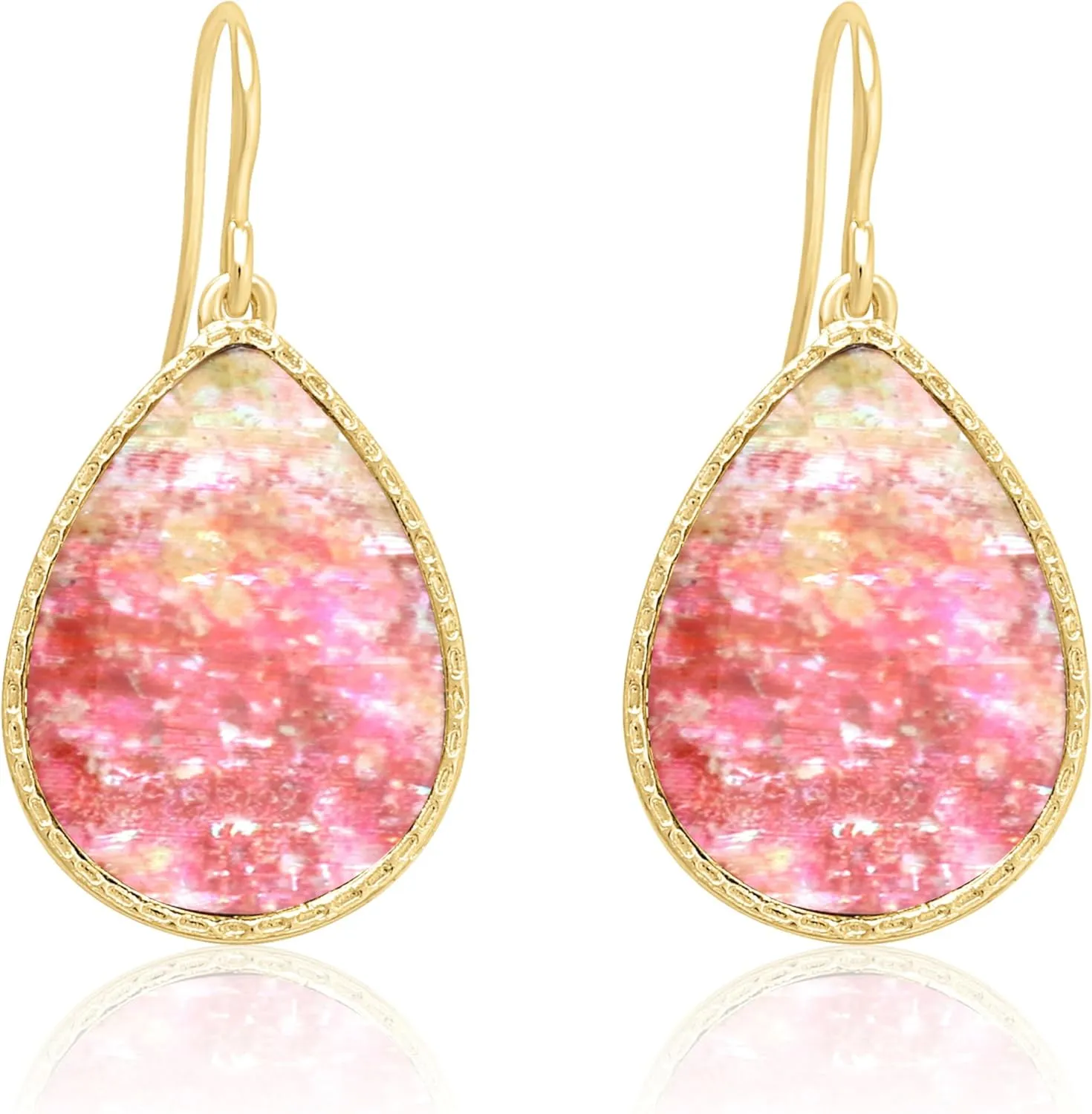 Boho Gold Teardrop Colorful Abalone Shell Small Dangle Drop Earrings for Women
