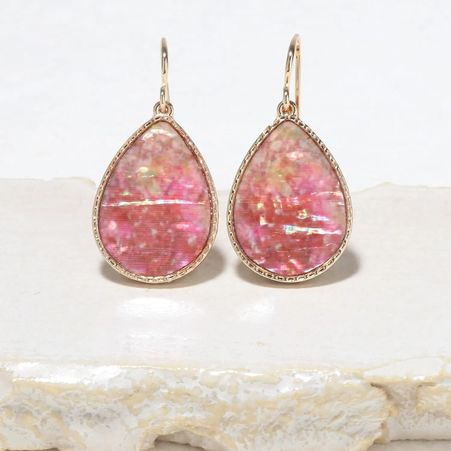 Boho Gold Teardrop Colorful Abalone Shell Small Dangle Drop Earrings for Women