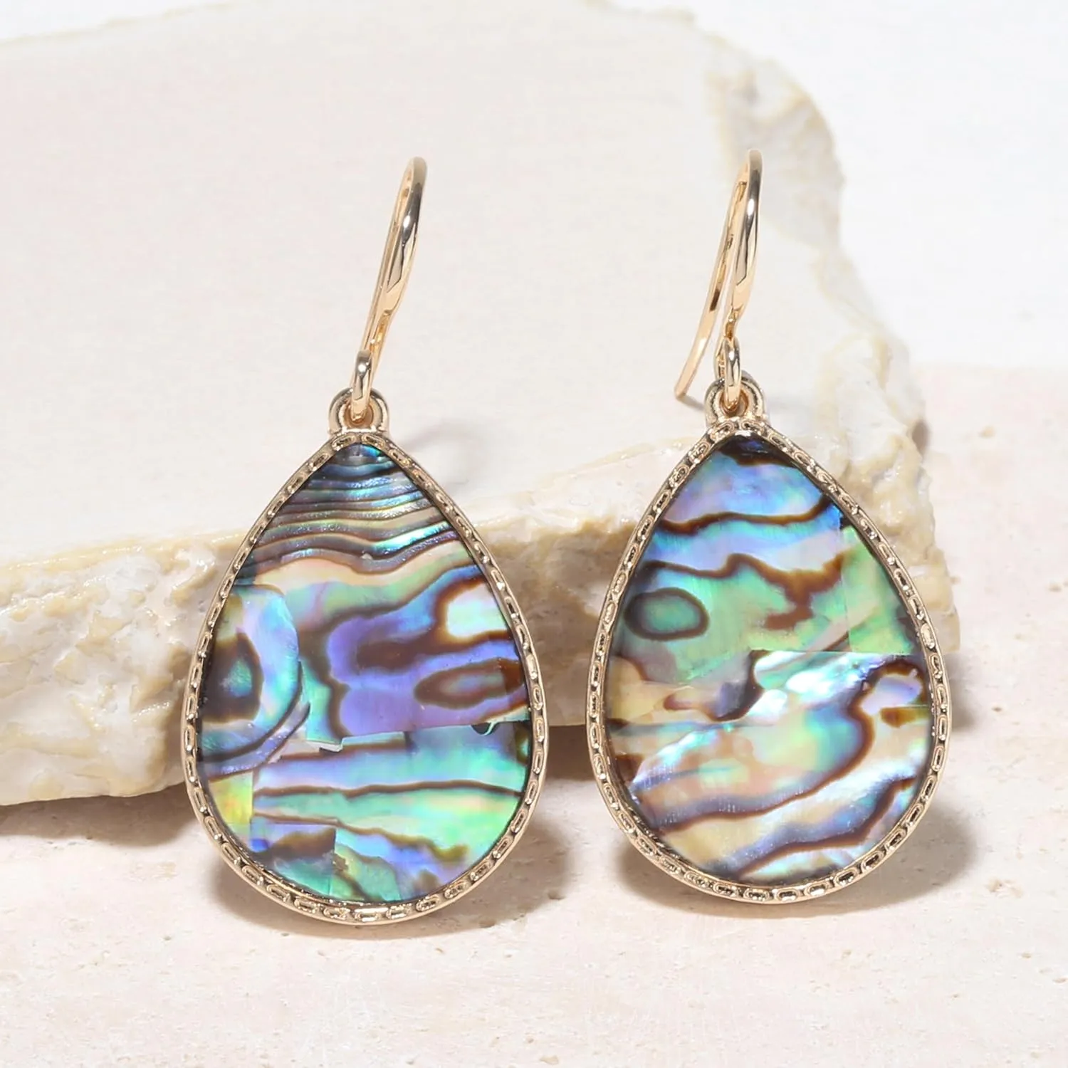 Boho Gold Teardrop Colorful Abalone Shell Small Dangle Drop Earrings for Women