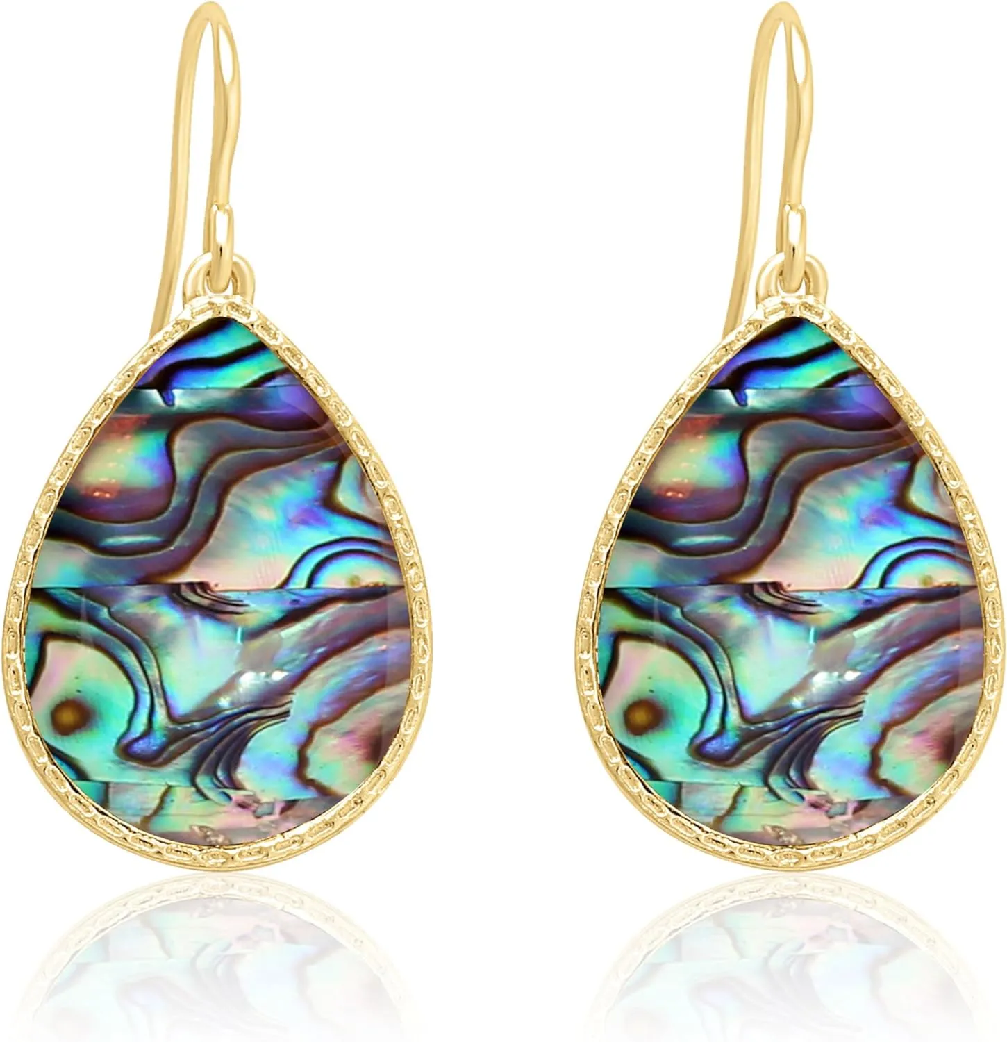 Boho Gold Teardrop Colorful Abalone Shell Small Dangle Drop Earrings for Women