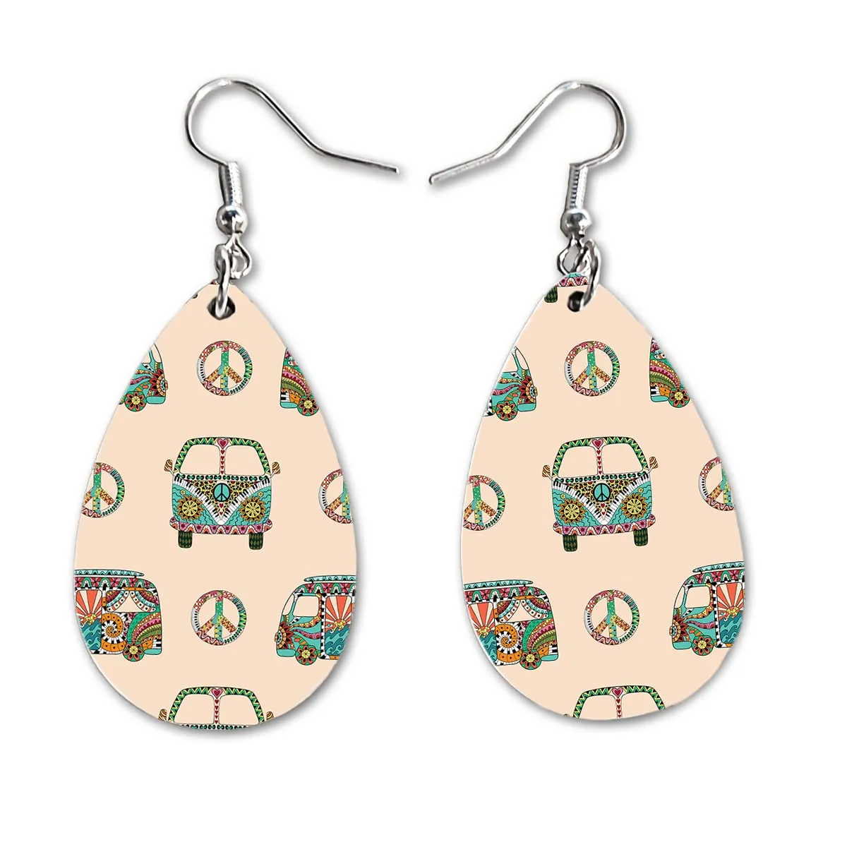 Boho Hippie Dangle Earrings Sets | Cute Womens Girls Bohemian Jewelry | Double Sided Print | Birthday Anniversary Mothers Day Gifts | Trendy Jewellry Accessories | Teardrop Earingings for Women Mujer