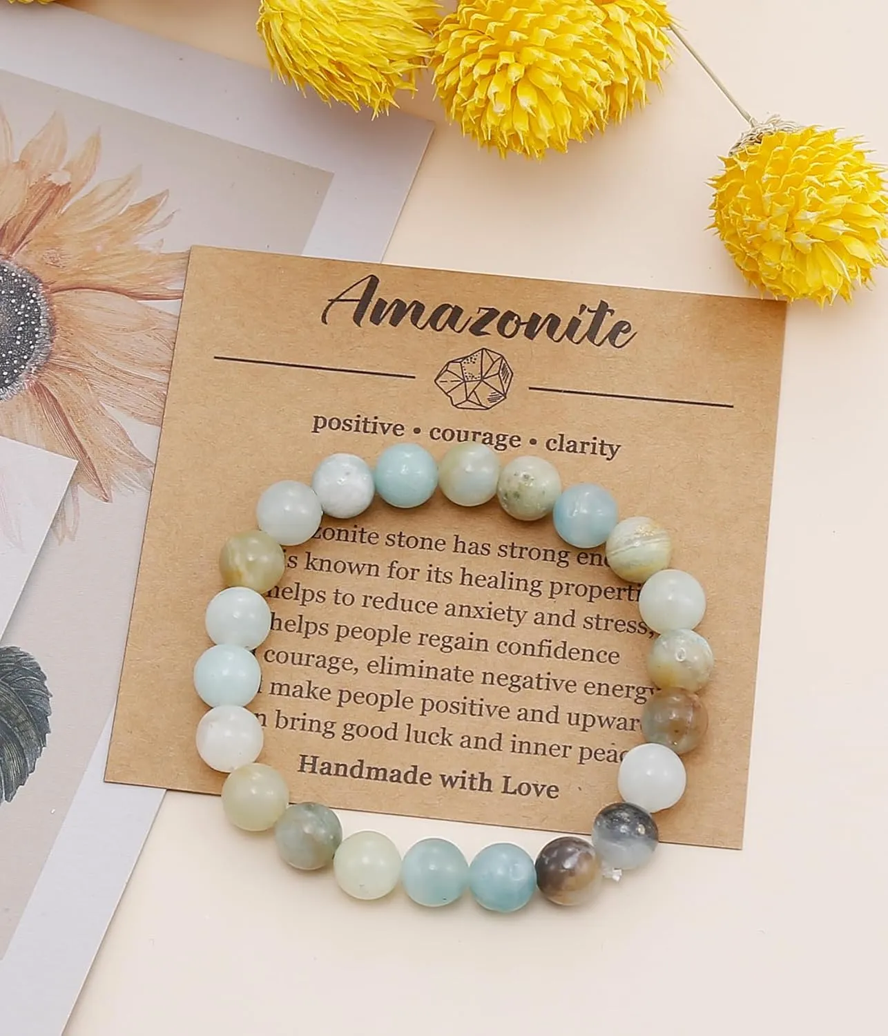 BOMAIL Natural Stone Bracelet for Women Men - 8MM Semi-Precious Gemstone Beaded Bracelet Healing Crystal Stretch Bracelet Yoga Bracelets Jewelry