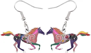 BONSNY Enamel Alloy Colorful Horse Earrings for Women Animal Lover Statement Jewelry
