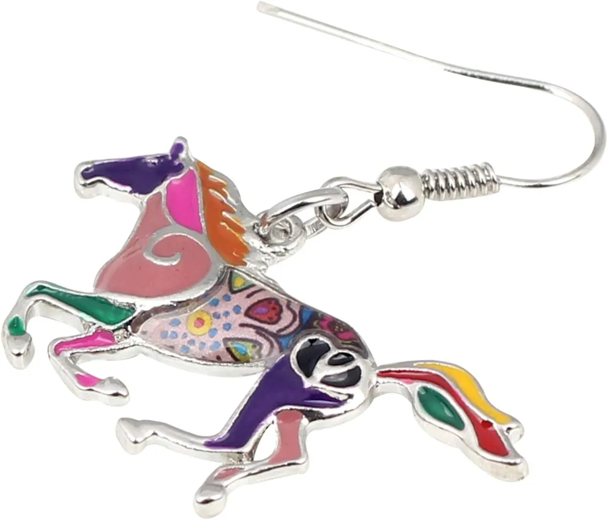BONSNY Enamel Alloy Colorful Horse Earrings for Women Animal Lover Statement Jewelry