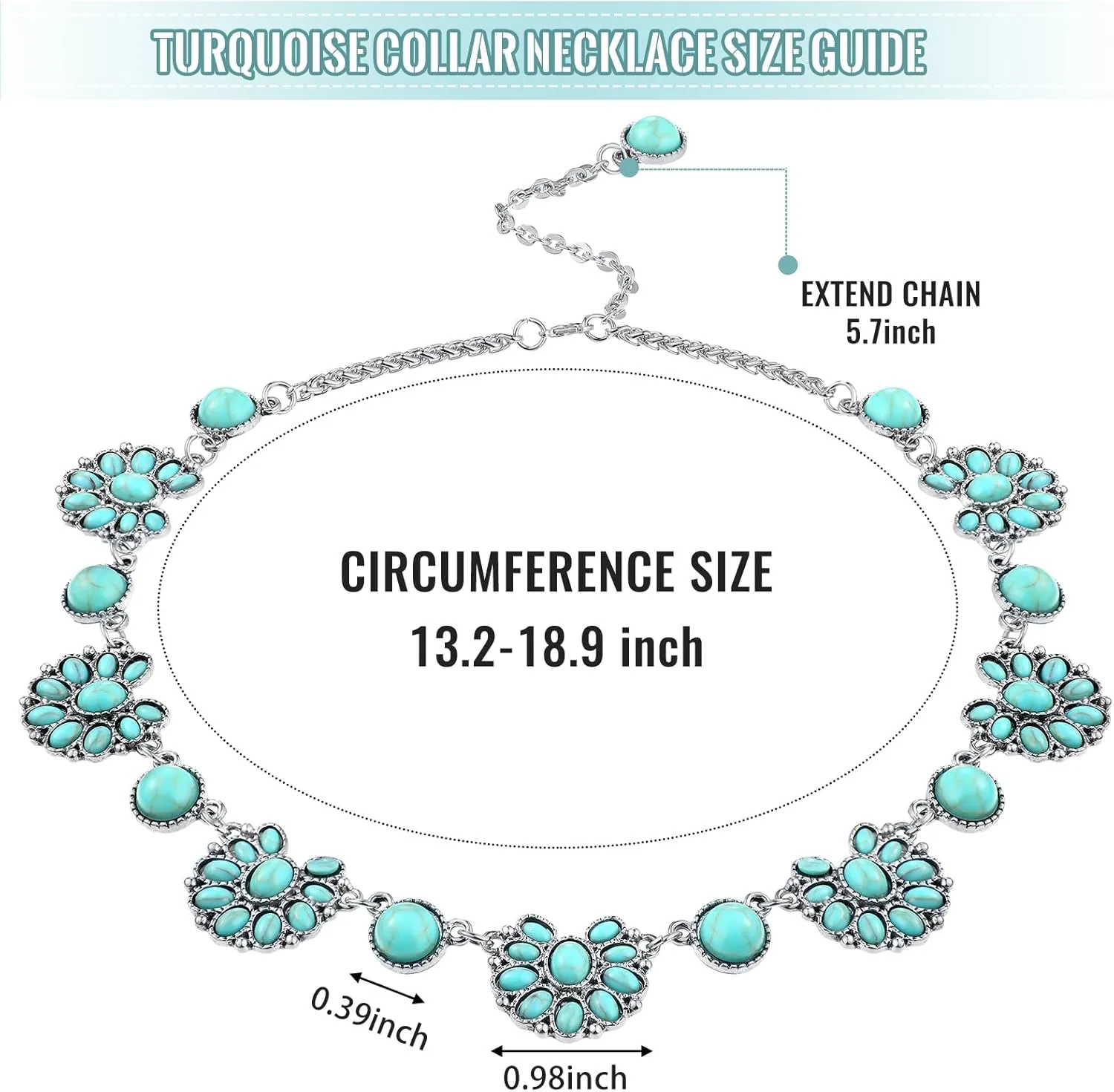 Bonuci Turquoise Collar Necklace Long Necklaces for Women Western Jewelry Silver Boho Jewelry Pendant Choker Collar with Buckle for Women
