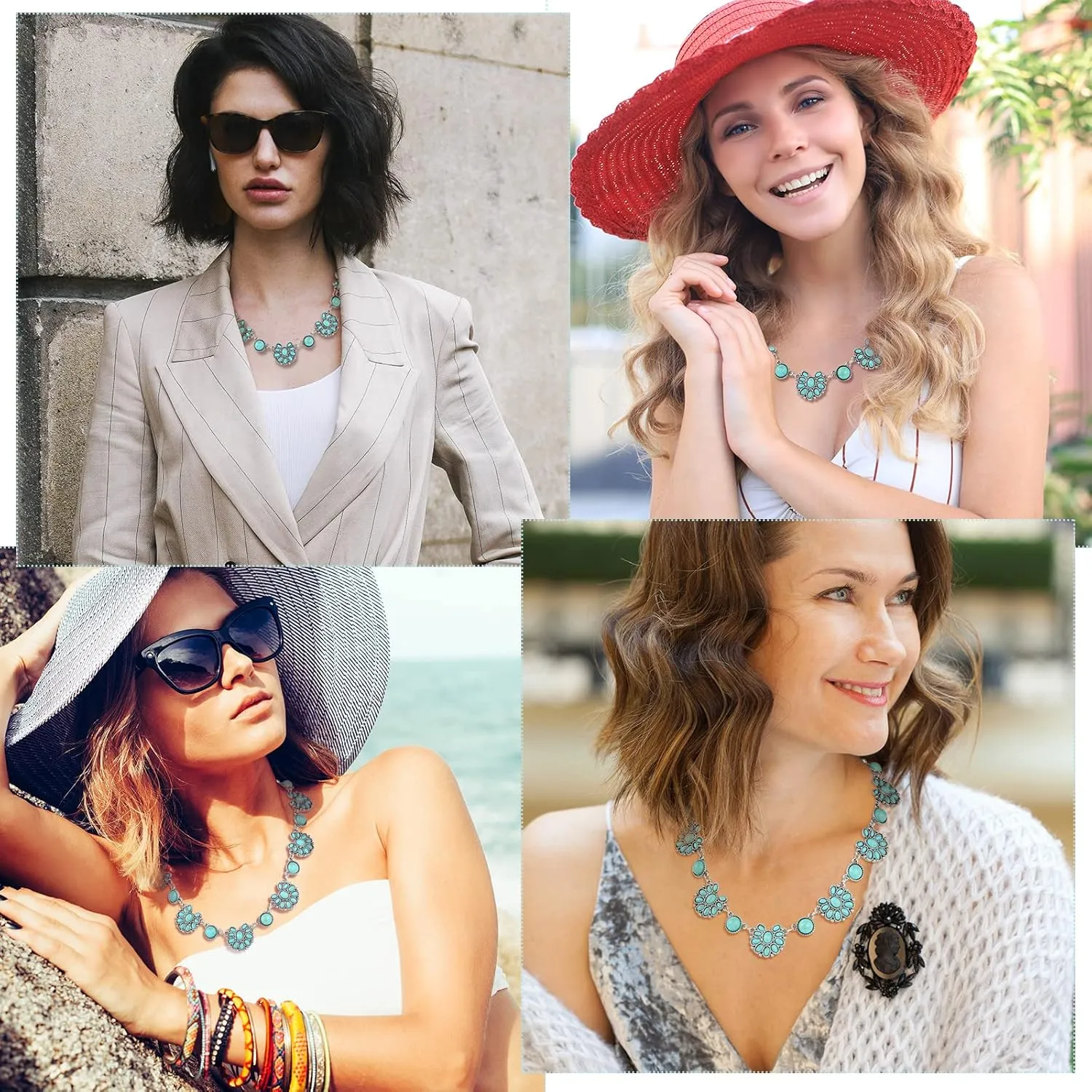 Bonuci Turquoise Collar Necklace Long Necklaces for Women Western Jewelry Silver Boho Jewelry Pendant Choker Collar with Buckle for Women