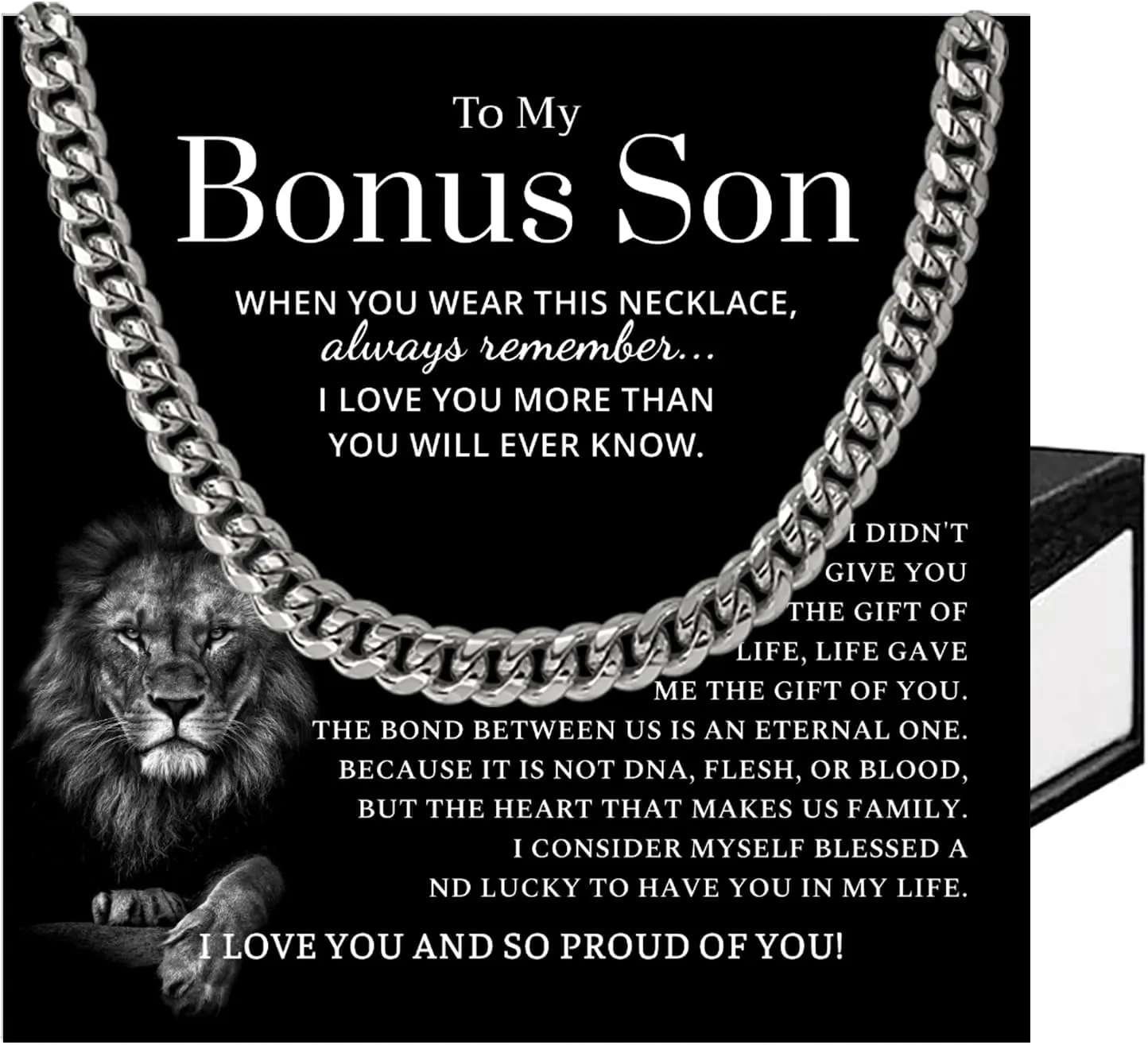 Bonus Son Necklace, Gift For Bonus Son, Bonus Son Gifts From Stepmom, Bonus Son Necklaces Gifts, Christmas Necklace For Bonus Son, Bonus Son Cuban Link Chain Necklace From Bonus Mom Dad