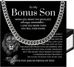 Bonus Son Necklace, Gift For Bonus Son, Bonus Son Gifts From Stepmom, Bonus Son Necklaces Gifts, Christmas Necklace For Bonus Son, Bonus Son Cuban Link Chain Necklace From Bonus Mom Dad