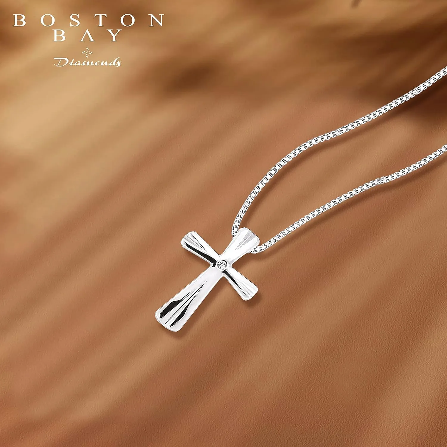 Boston Bay Diamonds Sterling Silver Diamond Cross Religious Pendant Necklace with 18" Chain