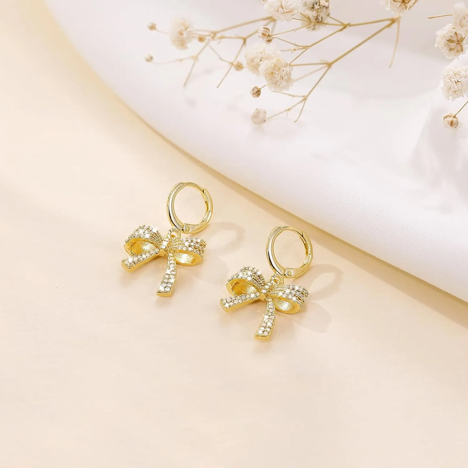 Bow Earrings Gold Earrings for Women 18K Gold Plated Drop Dangle Earrings Dainty Bow Twist Gold Huggie Hoop Earrings for Women Jewelry
