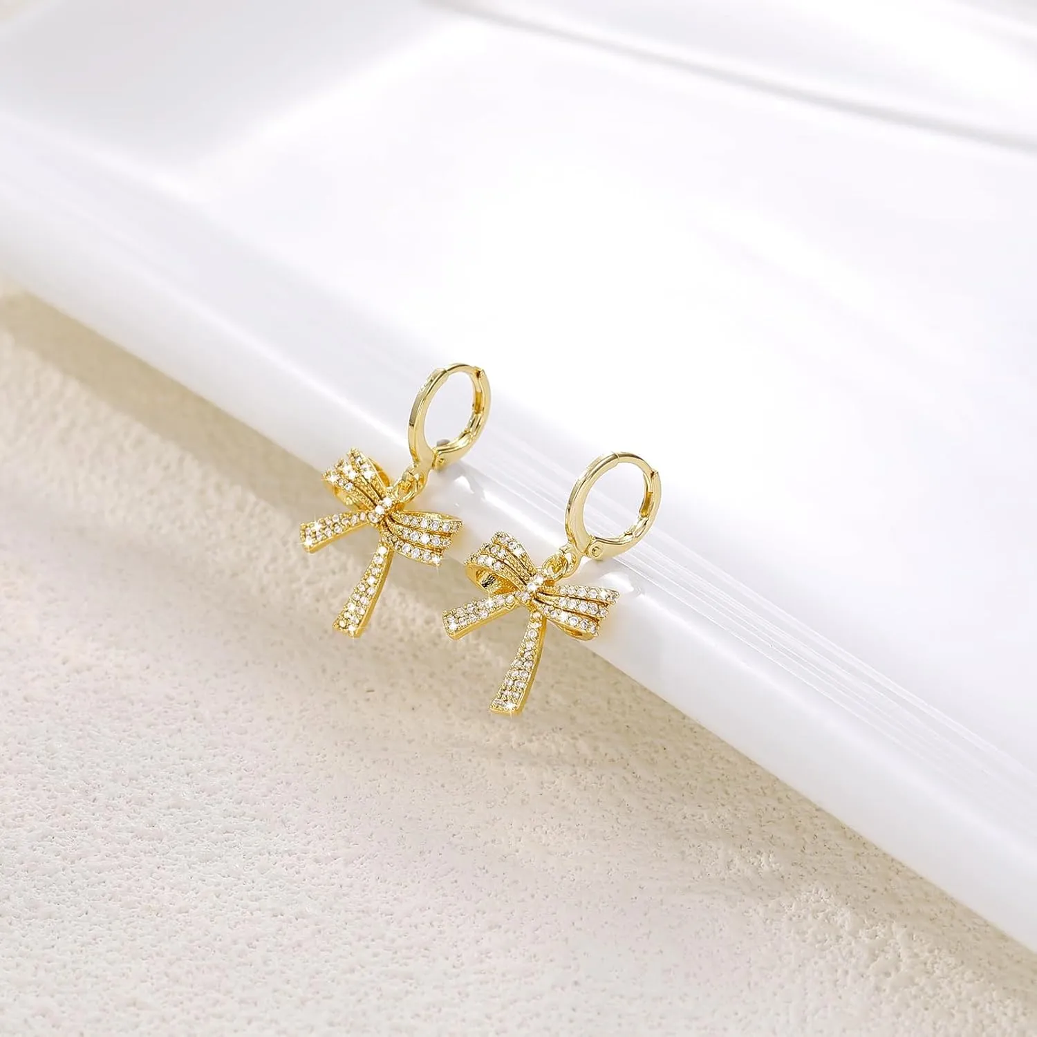 Bow Earrings Gold Earrings for Women 18K Gold Plated Drop Dangle Earrings Dainty Bow Twist Gold Huggie Hoop Earrings for Women Jewelry