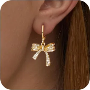 Bow Earrings Gold Earrings for Women 18K Gold Plated Drop Dangle Earrings Dainty Bow Twist Gold Huggie Hoop Earrings for Women Jewelry