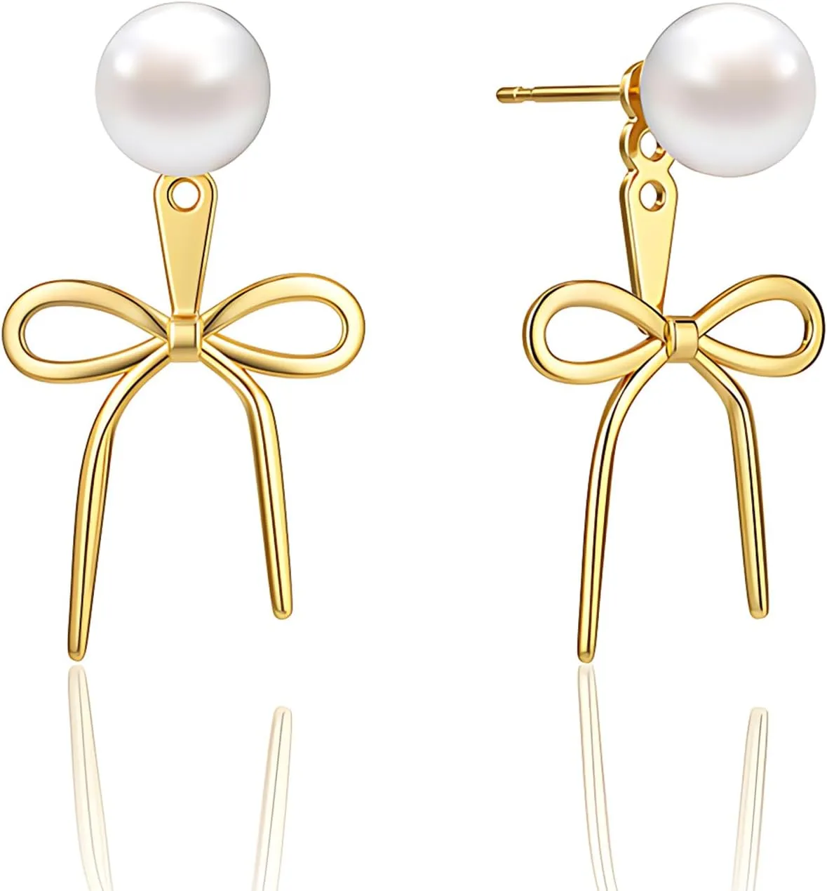 Bow Earrings, Pearl Earrings for Women, Trendy 14K Gold Plated Stud Earrings for Women, Twist Rope Bow Stud Pearl Dangle Earrings Jewelry Gifts for Women