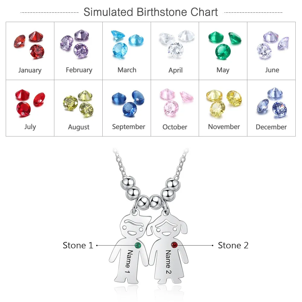 Boy Girl Pendant Name Necklace Customized Birthstone Jewelry Gift