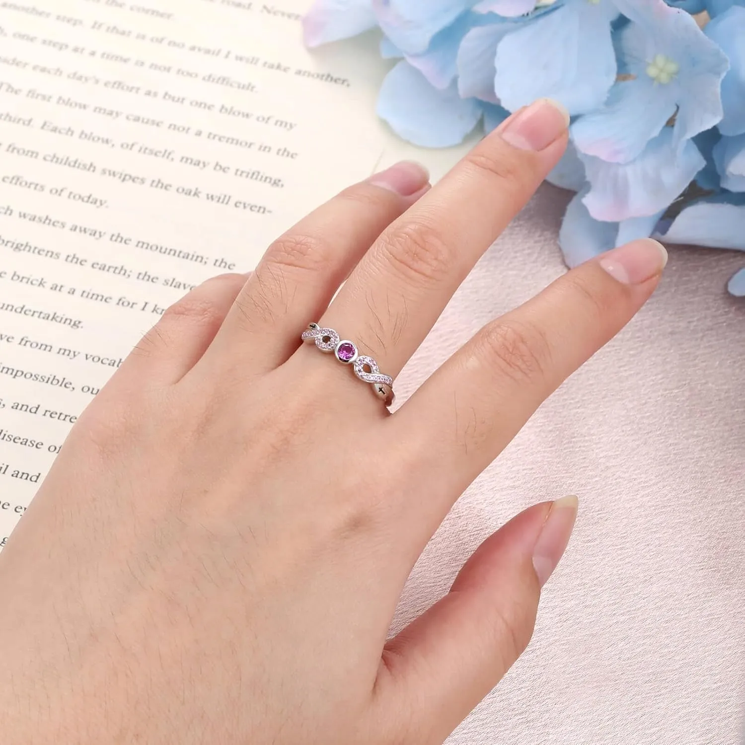 Breast Cancer Awareness Ring 925 Sterling Silver Cubic Zirconia Pink Ribbon Rings Survivor Jewelry Inspirational Gifts for Women