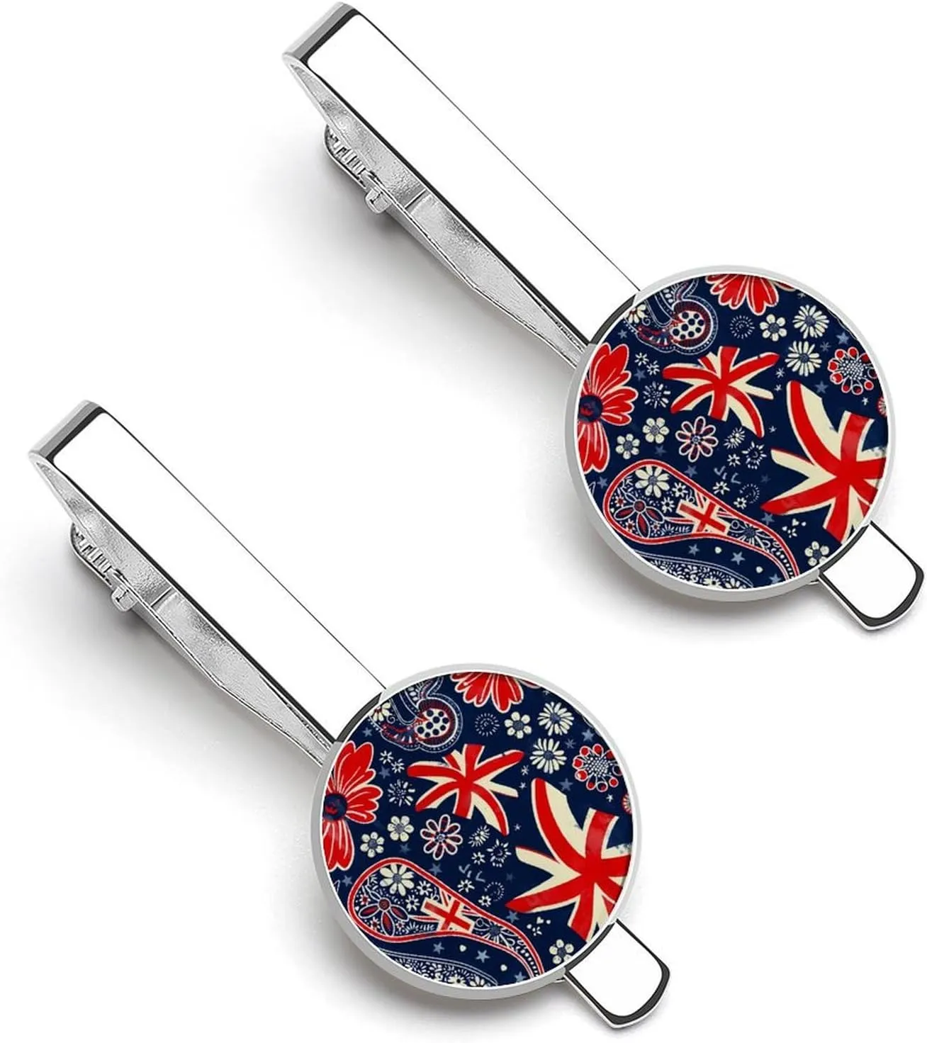 British UK Flag Paisley Men's Tie Clip Round Tie Bar Tie Tack Pins Personalized Tie Clasp Jewelry Accessories