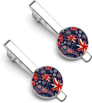 British UK Flag Paisley Men's Tie Clip Round Tie Bar Tie Tack Pins Personalized Tie Clasp Jewelry Accessories