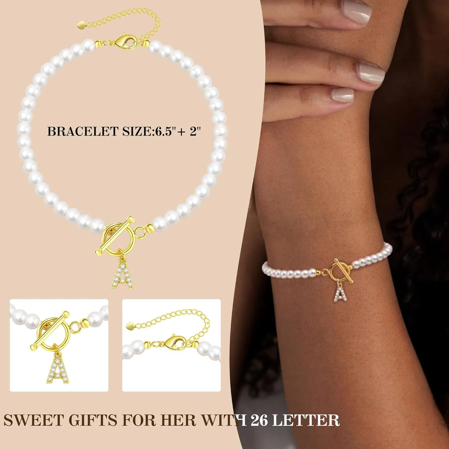 Btysun Initial Bracelets for Women, Mom Gifts for Mothers Day Pearl Bracelet Best Friend Birthday Gifts for Women Letter A-Z Gold Bracelets Graduation Gifts for Her 2025 Anniversary Christmas Jewelry