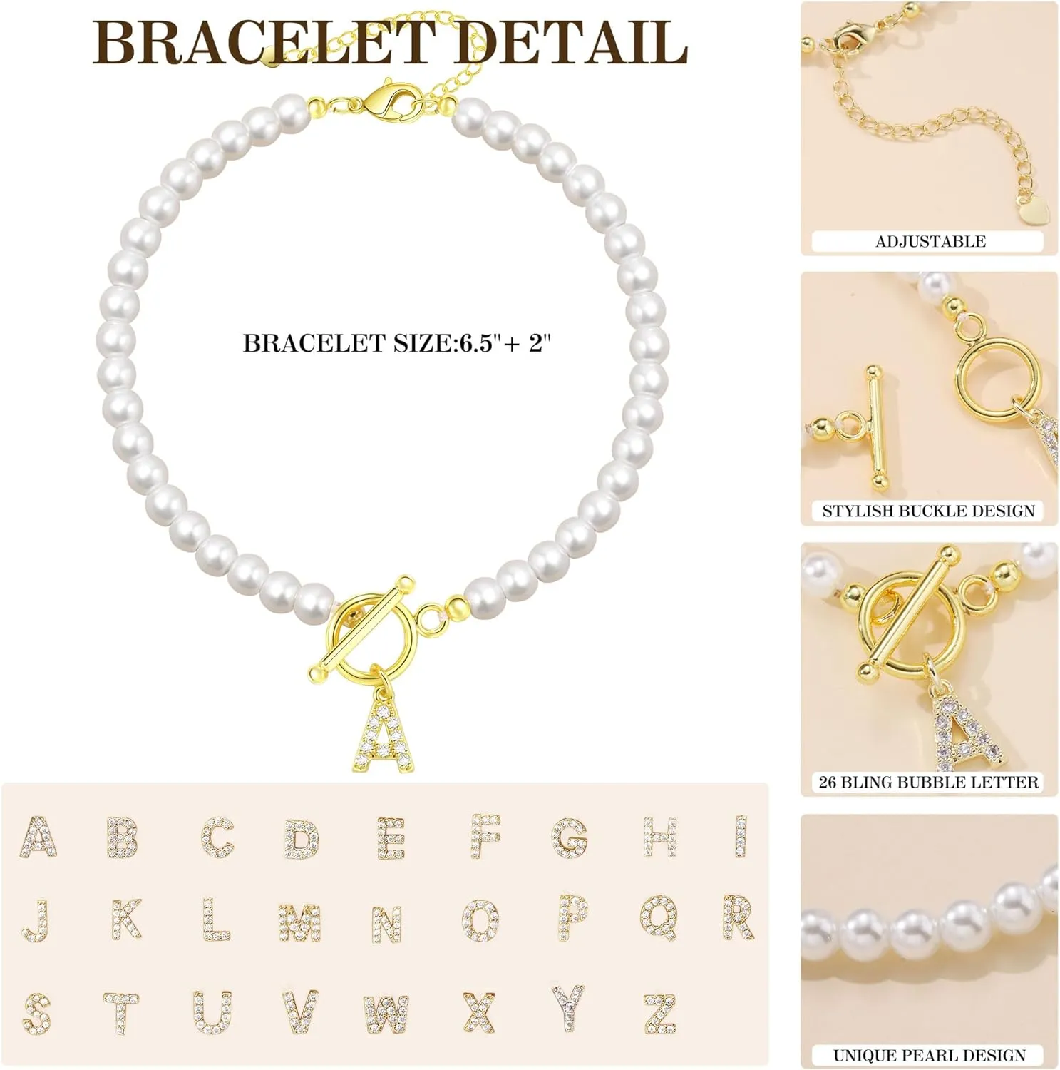 Btysun Initial Bracelets for Women, Mom Gifts for Mothers Day Pearl Bracelet Best Friend Birthday Gifts for Women Letter A-Z Gold Bracelets Graduation Gifts for Her 2025 Anniversary Christmas Jewelry