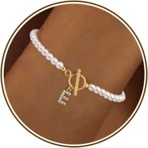Btysun Initial Bracelets for Women, Mom Gifts for Mothers Day Pearl Bracelet Best Friend Birthday Gifts for Women Letter A-Z Gold Bracelets Graduation Gifts for Her 2025 Anniversary Christmas Jewelry