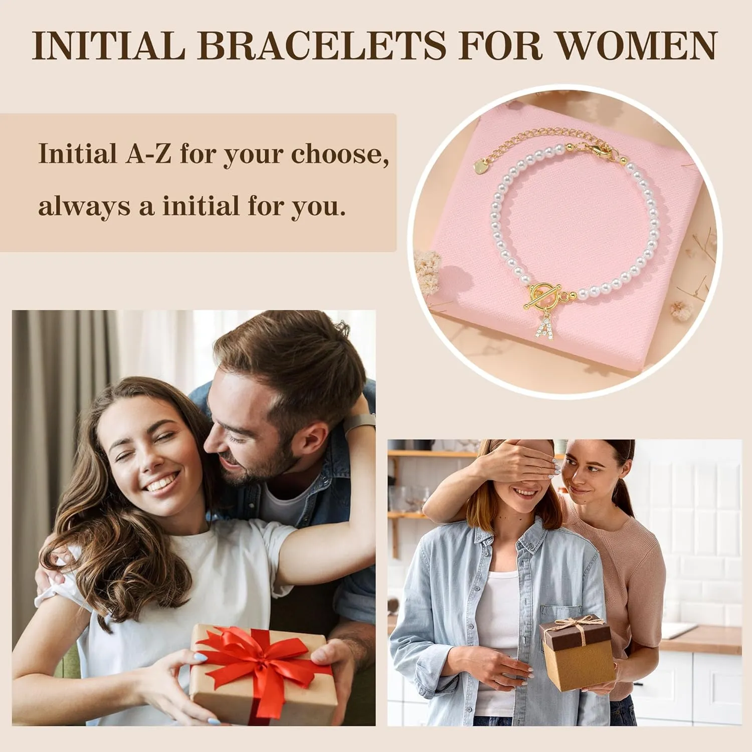 Btysun Initial Bracelets for Women, Mom Gifts for Mothers Day Pearl Bracelet Best Friend Birthday Gifts for Women Letter A-Z Gold Bracelets Graduation Gifts for Her 2025 Anniversary Christmas Jewelry