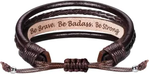 Btysun Leather Bracelet for Men Birthday Gifts for Dad Him Boyfriend Friends Adjustable Cuff Bracelets for Women Brown Valentines Father's Day Gift for Men Jewelry for Women with Inspirational Message