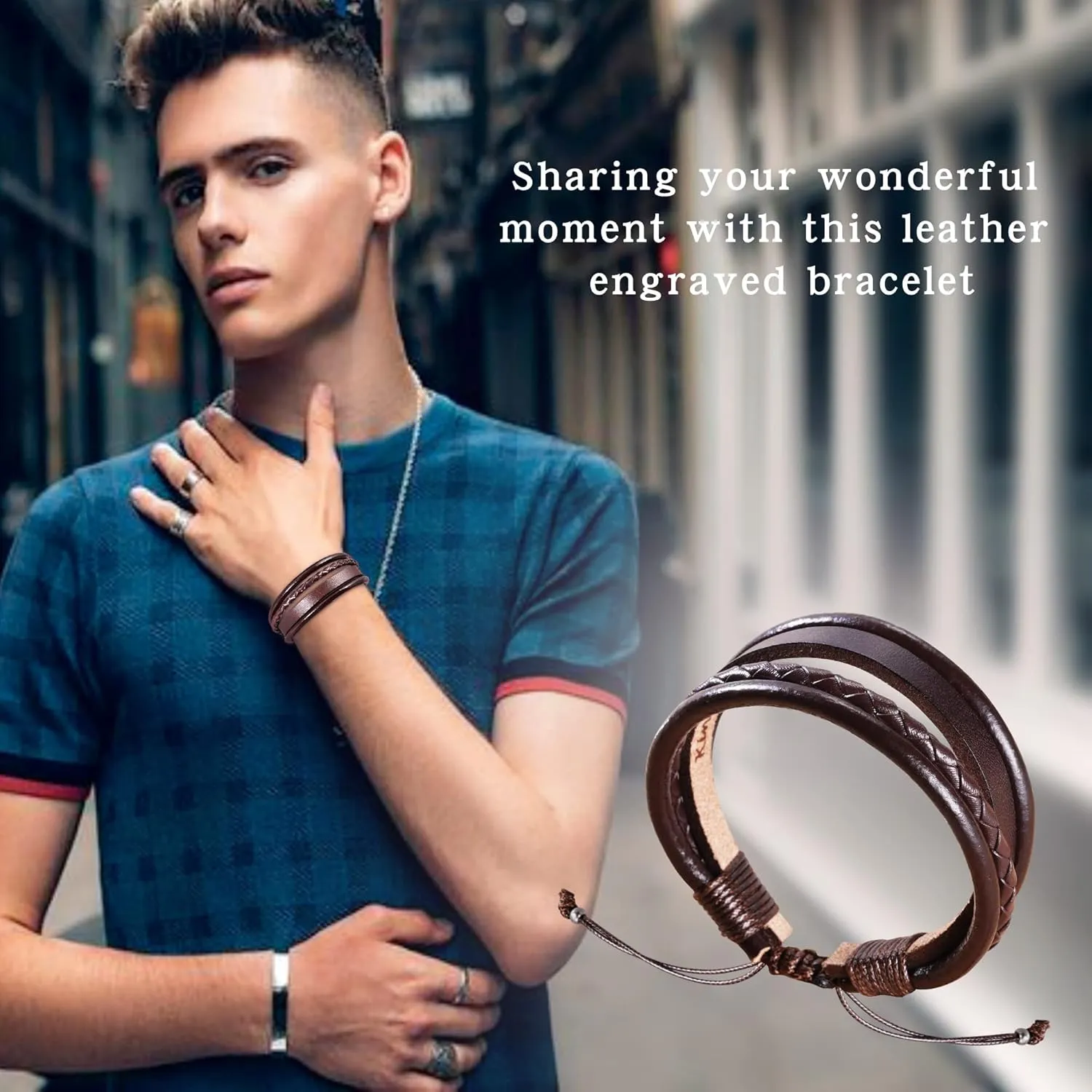 Btysun Leather Bracelet for Men Birthday Gifts for Dad Him Boyfriend Friends Adjustable Cuff Bracelets for Women Brown Valentines Father's Day Gift for Men Jewelry for Women with Inspirational Message