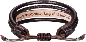 Btysun Leather Bracelet for Men Birthday Gifts for Dad Him Boyfriend Friends Adjustable Cuff Bracelets for Women Brown Valentines Father's Day Gift for Men Jewelry for Women with Inspirational Message
