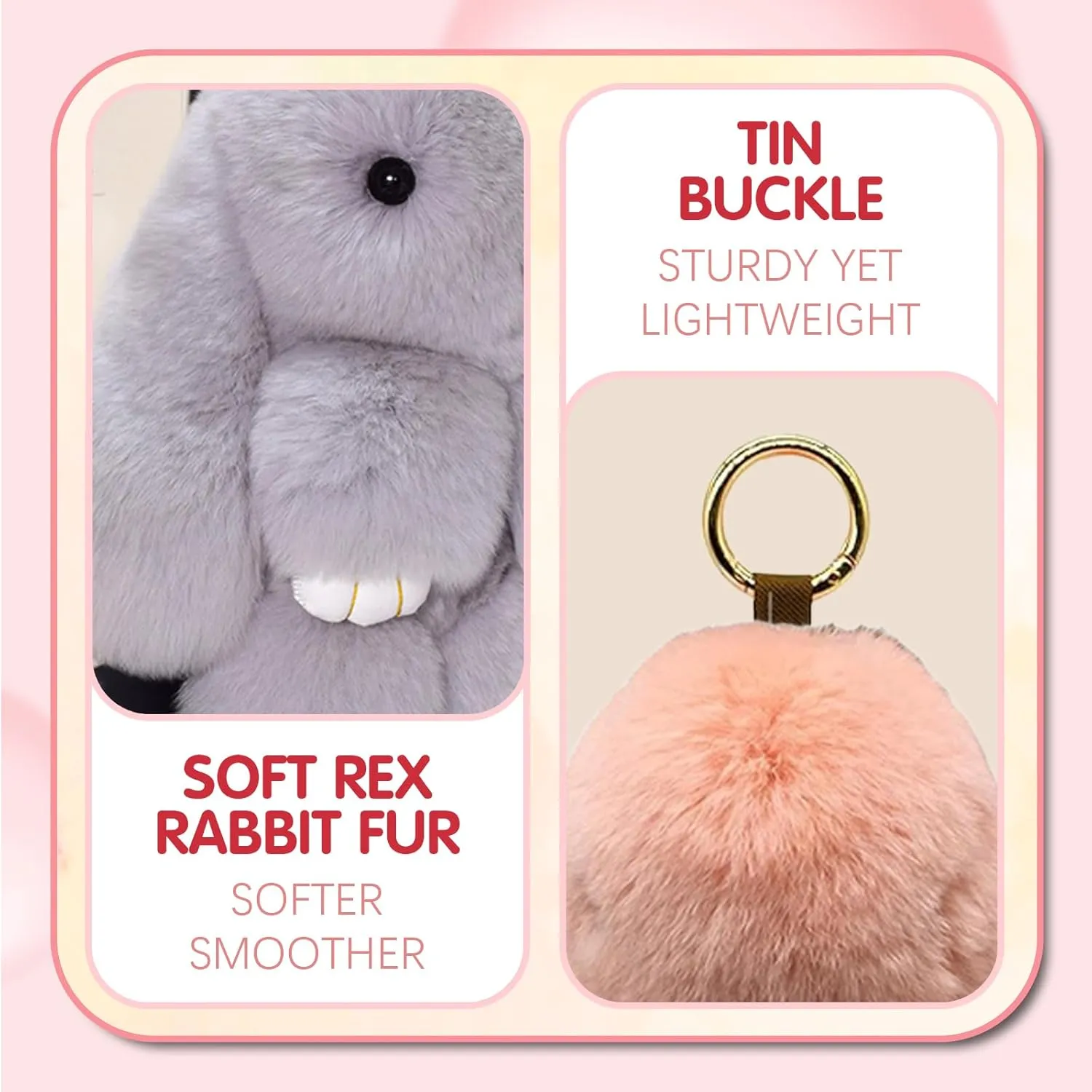 Bunny Keychain - BunnyLulu Keychain with Tin, Handmade Soft Bunny PomPom Charms for Christmas Birthday Gift